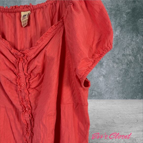 Faded Glory Women's Short Sleeve Blouse Top  Button Down Ruffle Sz 3X (22W/24W) - Picture 4 of 10